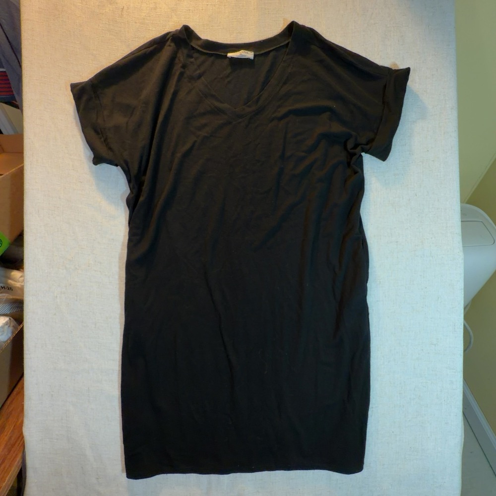 Zenana V-Neck Short Sleeve T-Shirt Dress Solid Black Women's Size Extra Large XL
